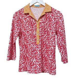 J.McLaughlin Polo Top Size XS Womens Shirt Stretch Pullover Preppy Geo Print